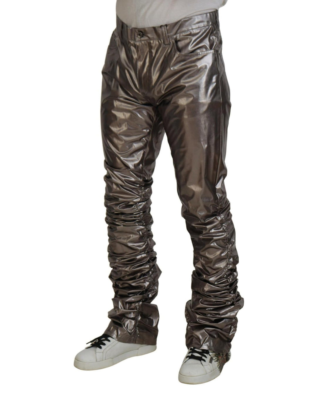 Dolce & Gabbana Metallic Pants with Logo Details 46 IT Men