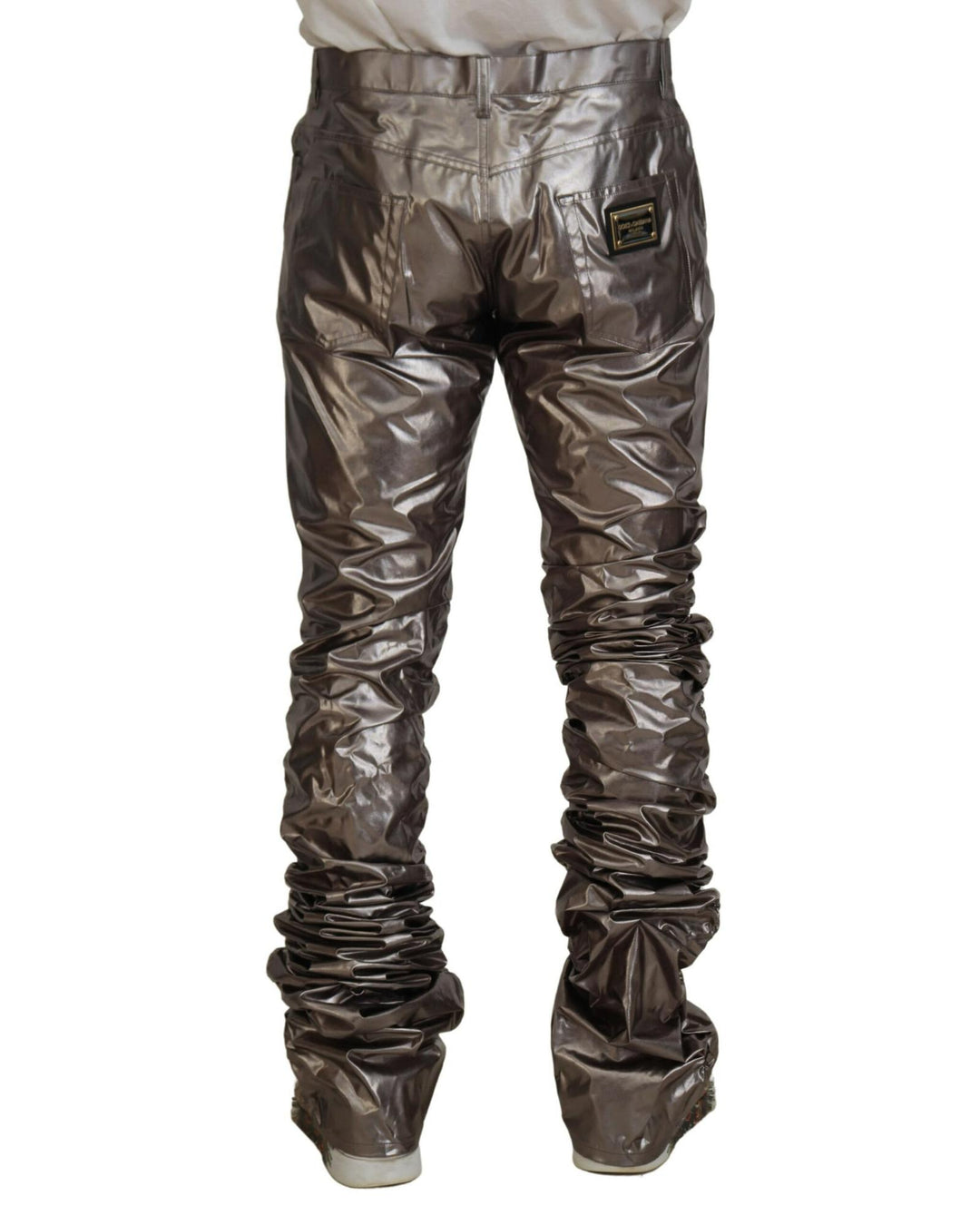 Dolce & Gabbana Metallic Pants with Logo Details 46 IT Men