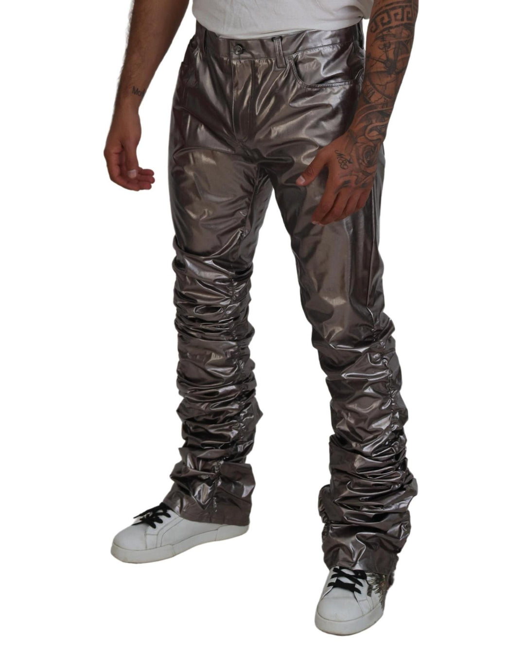 Dolce & Gabbana Metallic Pants with Logo Details 46 IT Men