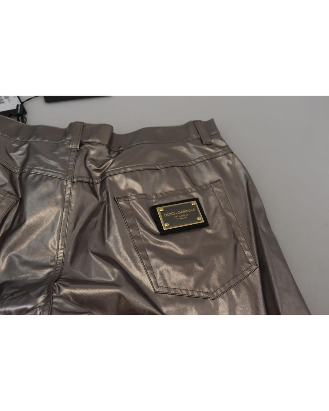 Dolce & Gabbana Metallic Pants with Logo Details 46 IT Men