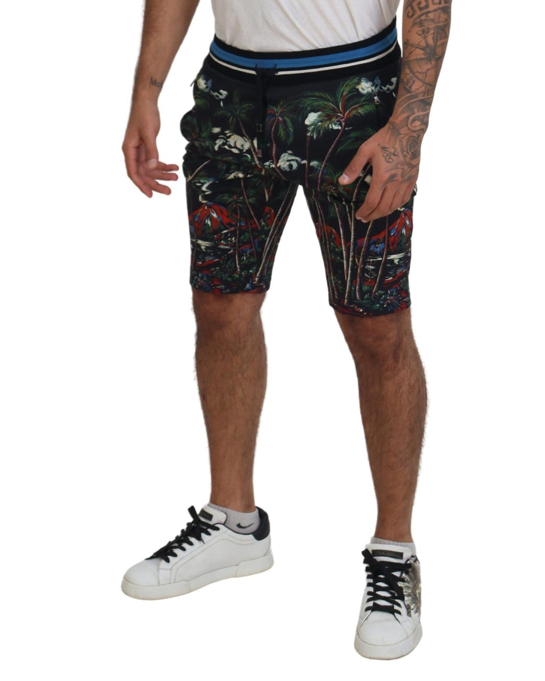 Black Volcano Print Knee Length Shorts by Dolce & Gabbana 44 IT Men