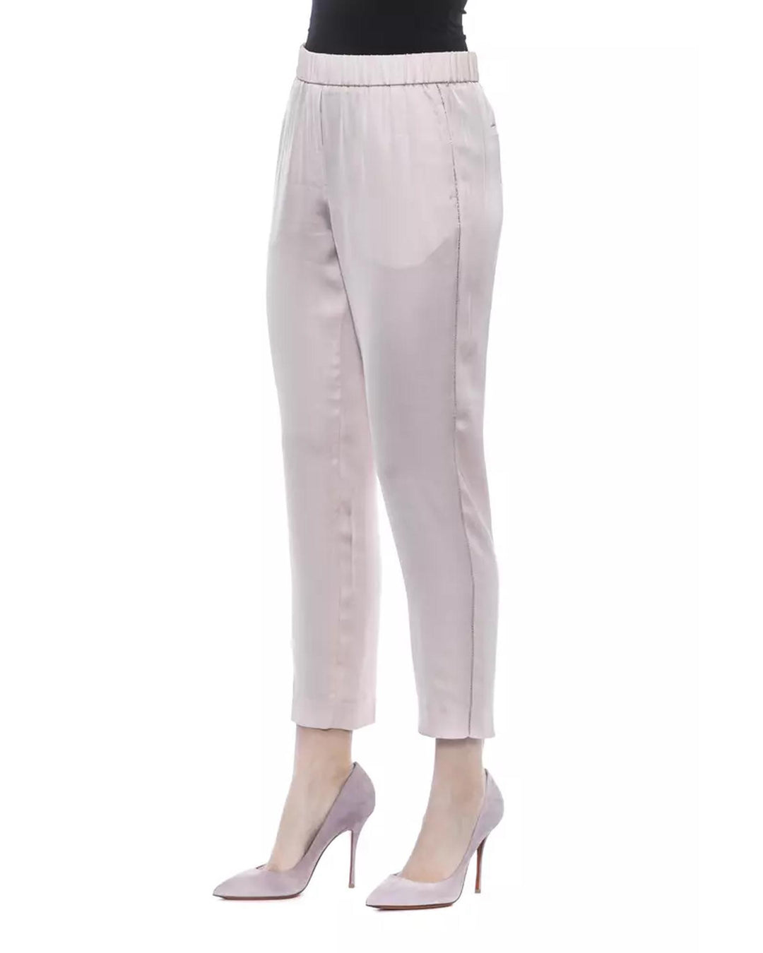 Soft and Fluid Viscose Gabardine Pants with Elastic High Waist 42 IT Women