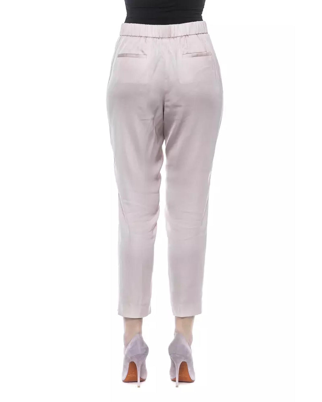 Soft and Fluid Viscose Gabardine Pants with Elastic High Waist 42 IT Women