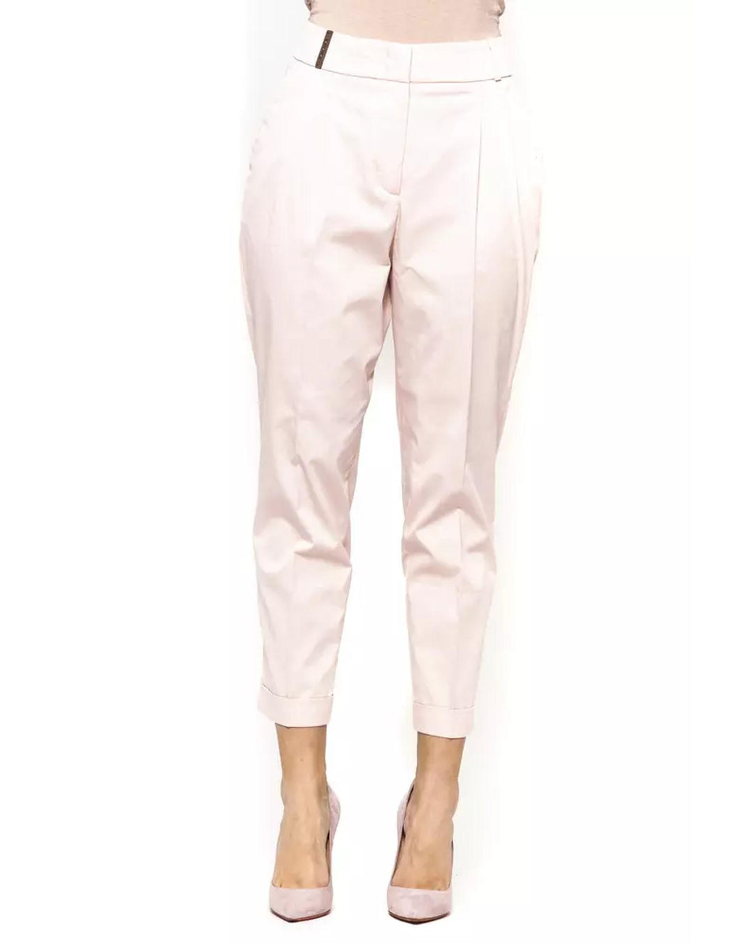 Ankle Cotton Trousers with Side and Back Pockets 42 IT Women