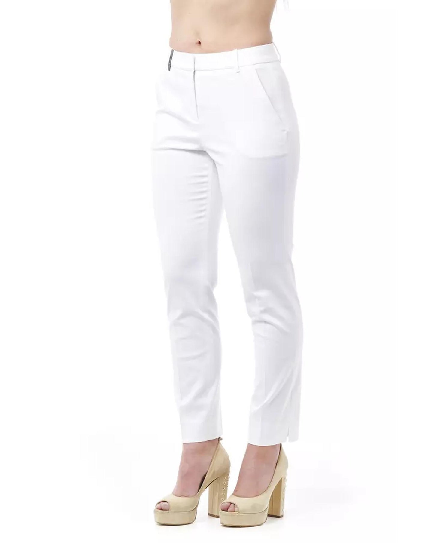 High Waist Slim Fit Trousers with Front and Back Pockets and Zip Closure 38 IT Women