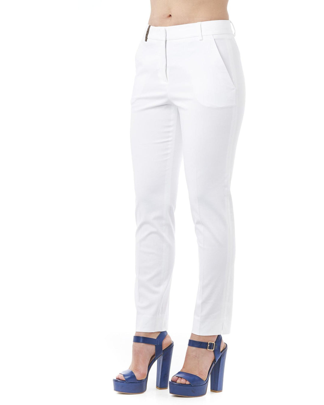 High Waist Slim Fit Trousers with Pockets and Zip Closure W48 US Women