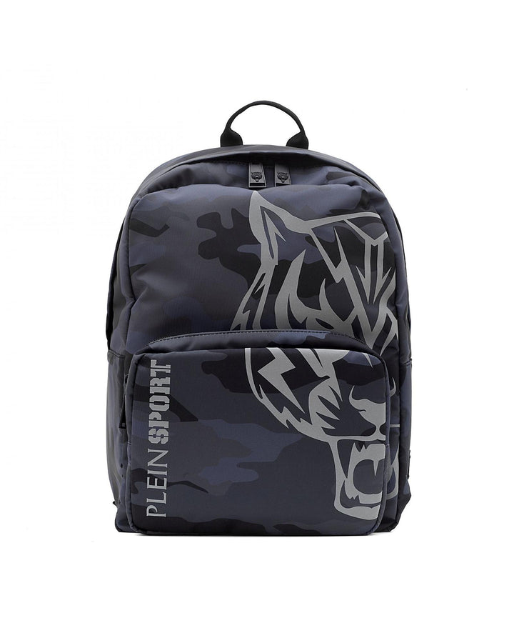 Grey Plein Sport Backpack with Tiger Face Print One Size Men