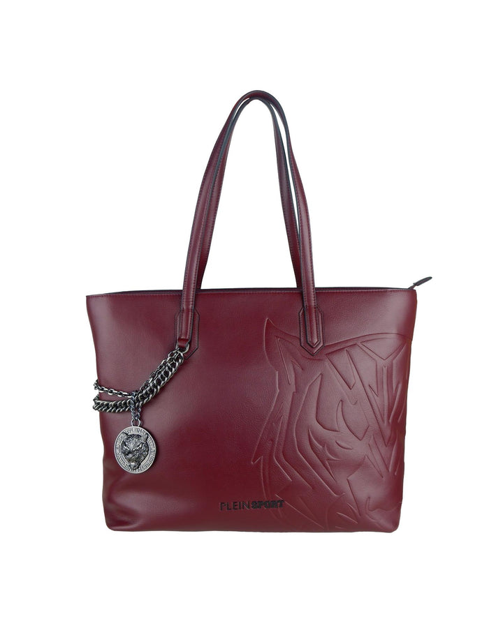 Burgundy Eco-Leather Shopping Bag with Chain Detail One Size Women