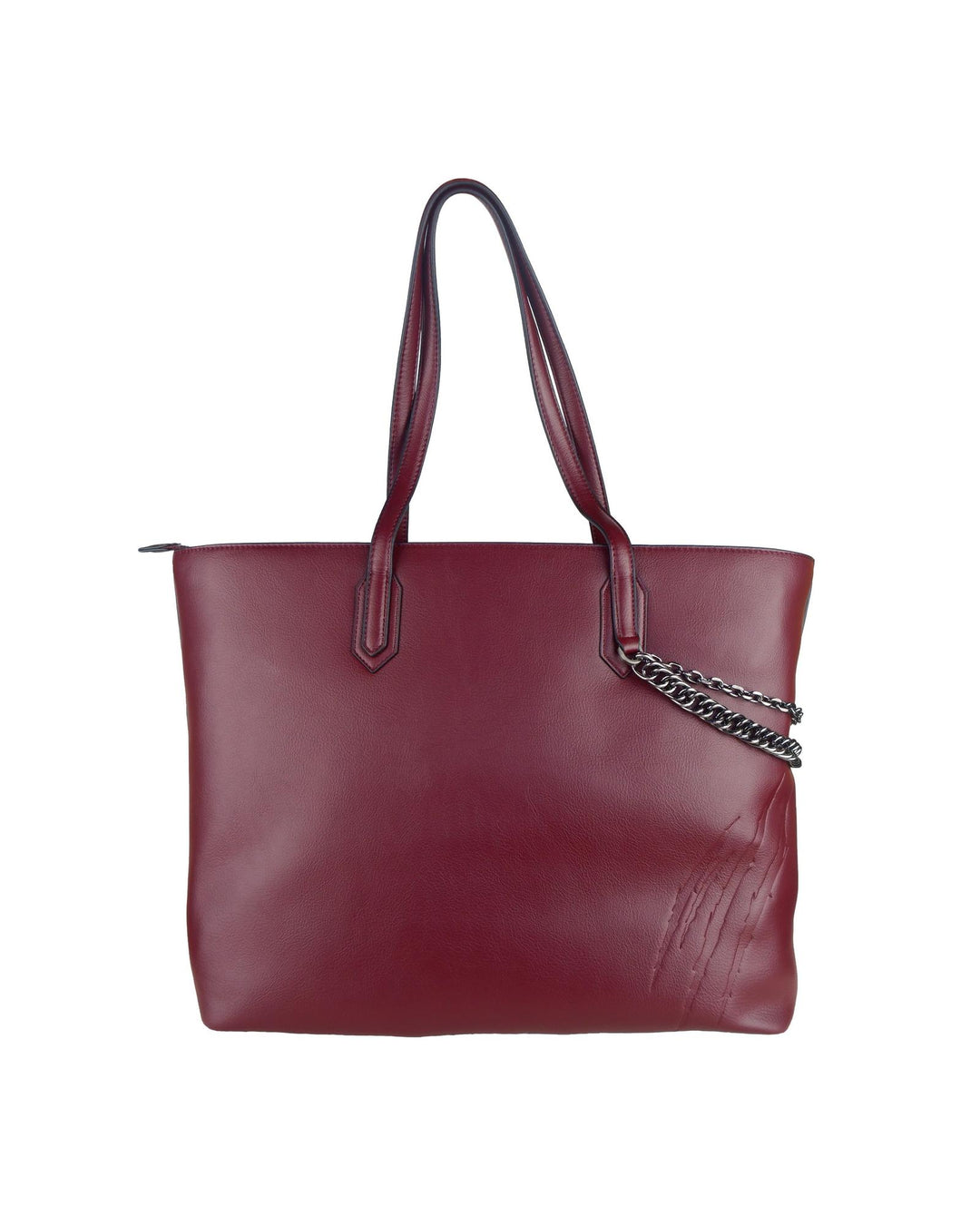 Burgundy Eco-Leather Shopping Bag with Chain Detail One Size Women