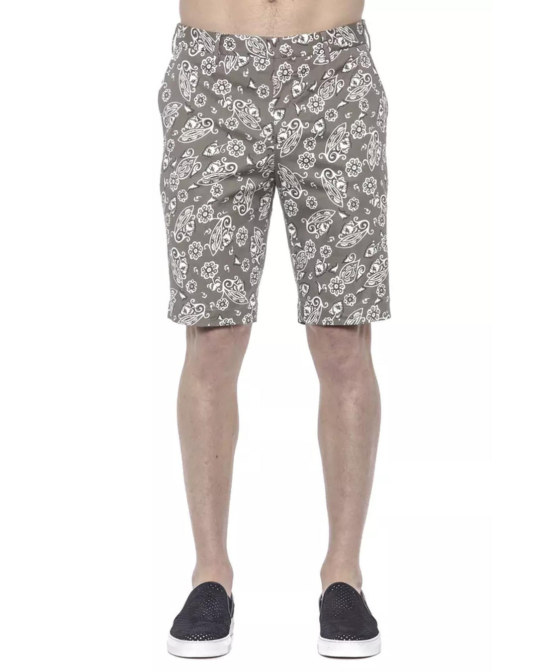 Patterned Fabric Bermuda Shorts with Hook and Zip Closure W48 US Men