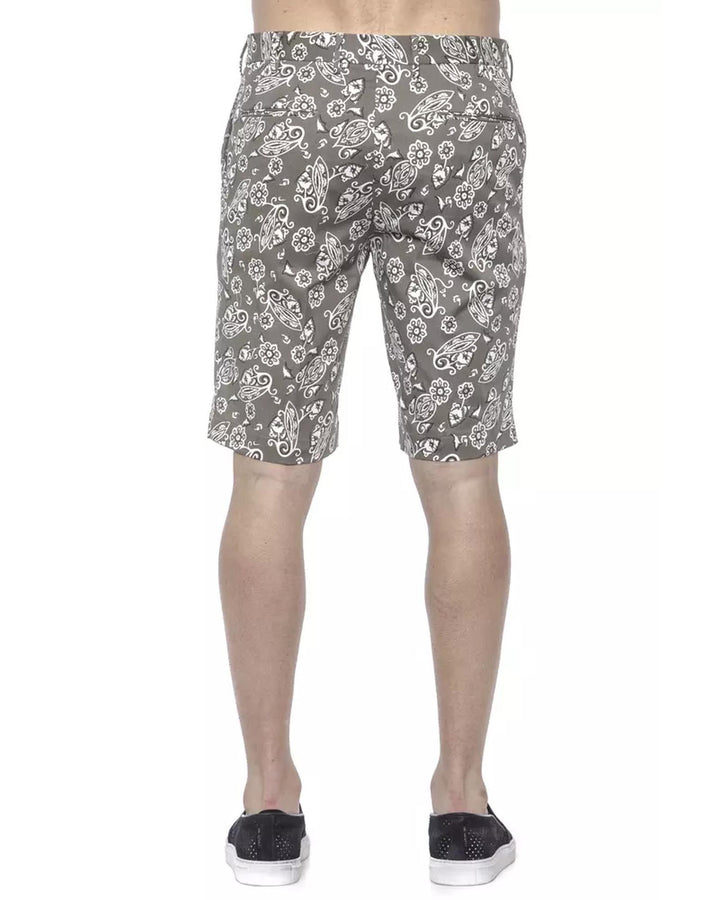 Patterned Fabric Bermuda Shorts with Hook and Zip Closure W48 US Men