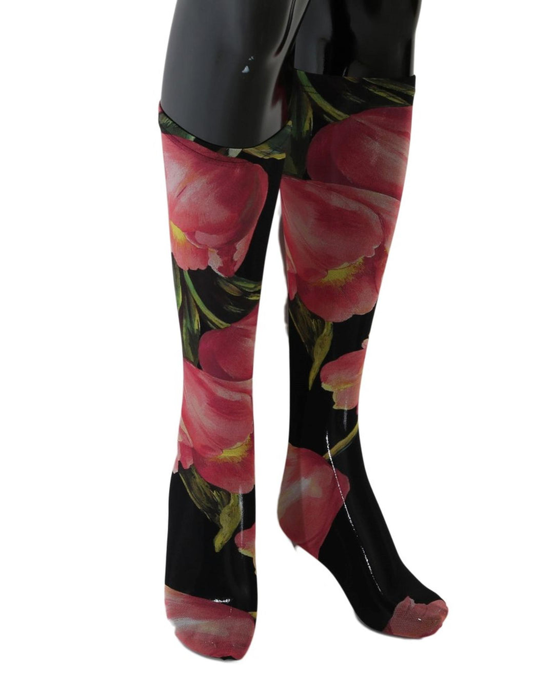 Floral Stretch Stockings with Logo Details M Women