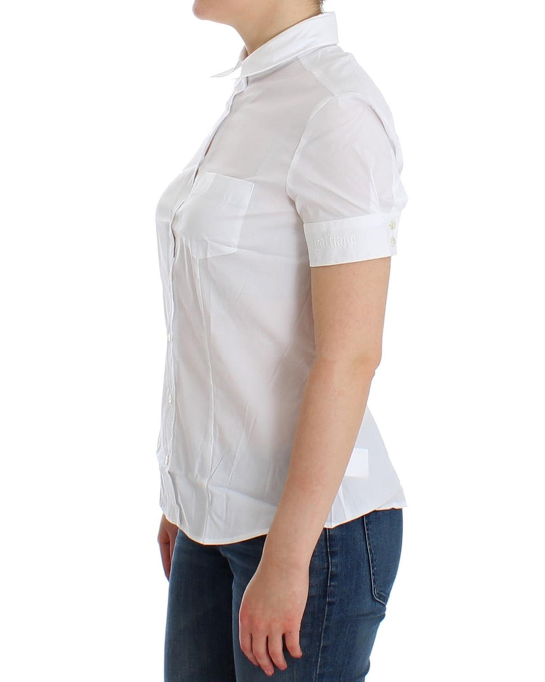 John Galliano White Cotton Stretch Shortsleeve Shirt Top 42 IT Women