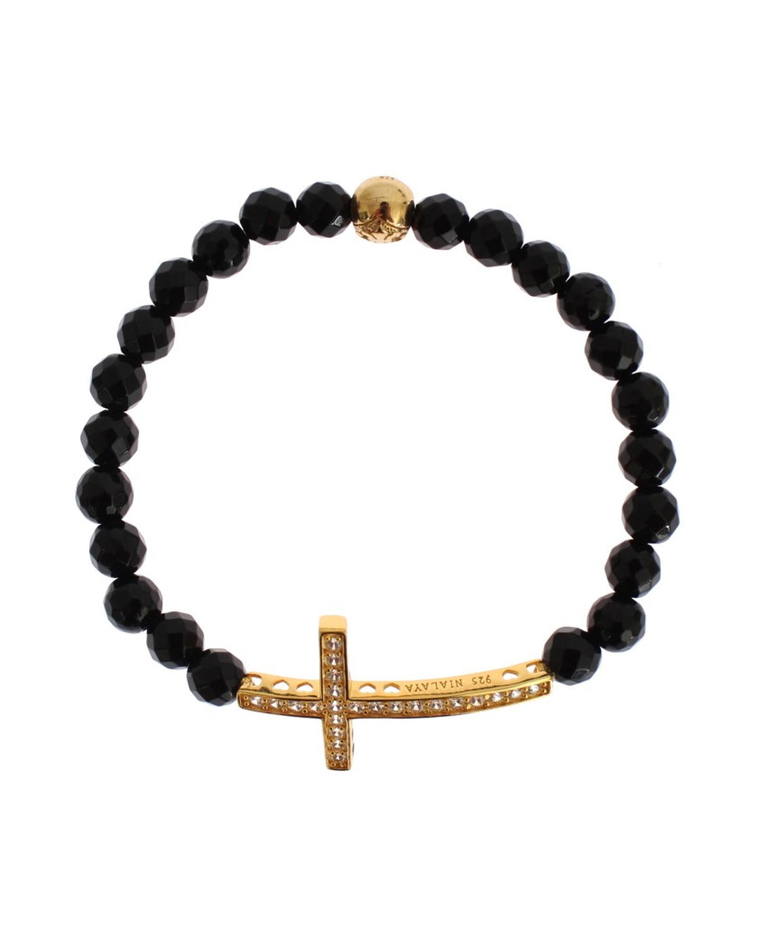 NIALAYA Gold Plated Sterling Silver Bracelet with Agate Stone and CZ Diamond Cross S Women