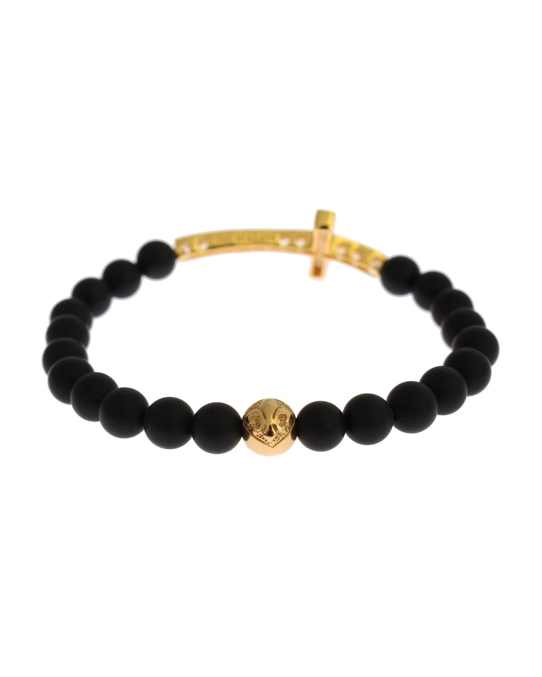 Authentic NIALAYA Bracelet with Matte Onyx Beads and CZ Diamond Cross S Women