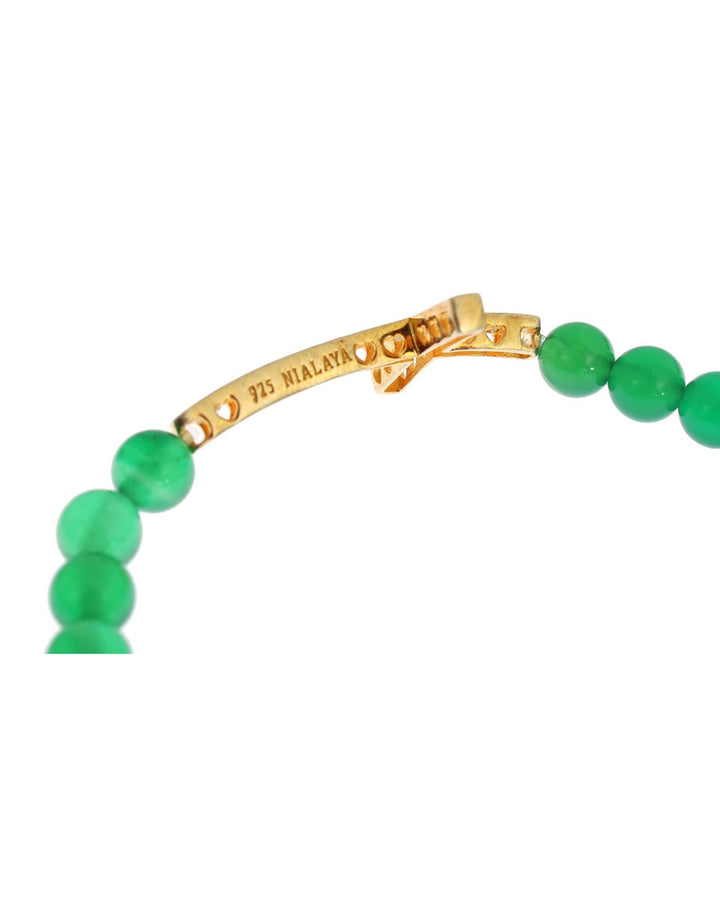 NIALAYA Green Jade Bead Bracelet with CZ Diamond Cross S Women