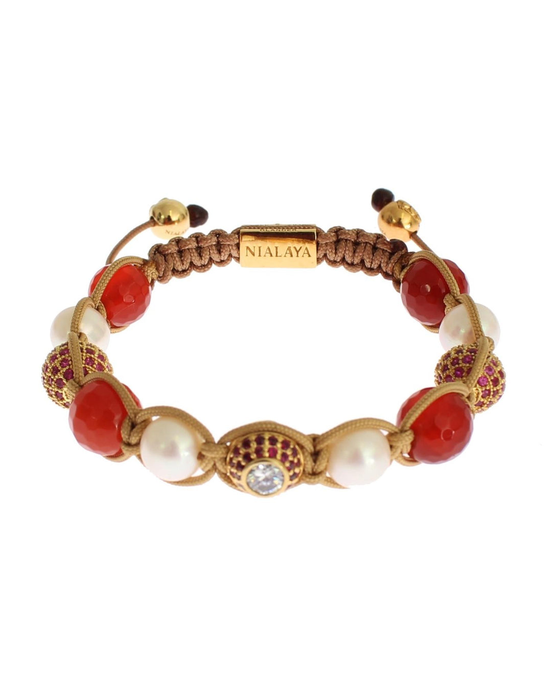 Authentic NIALAYA Red CZ Carnelian Pearl Bracelet S Women