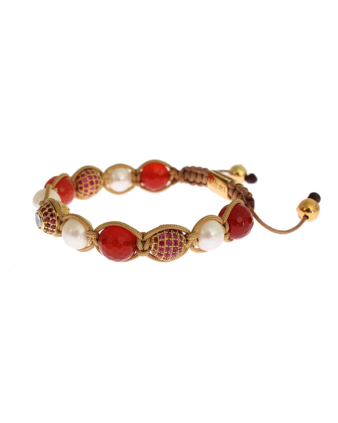 Authentic NIALAYA Red CZ Carnelian Pearl Bracelet S Women