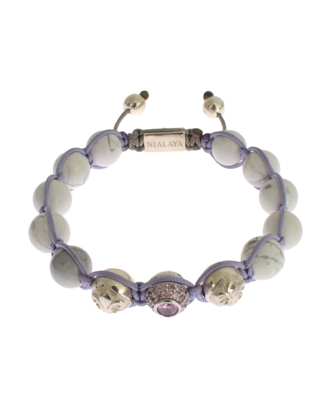 NIALAYA Sterling Silver Bracelet with Purple CZ and Howlite S Women