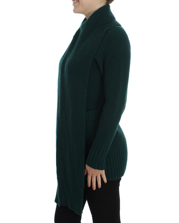 Green Cashmere Long Cardigan Sweater with Logo Details 36 IT Women