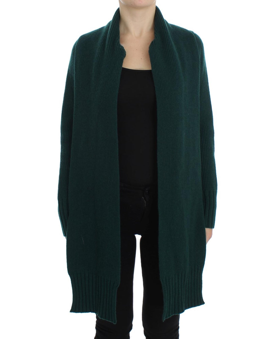 Green Cashmere Long Cardigan Sweater with Logo Details 36 IT Women