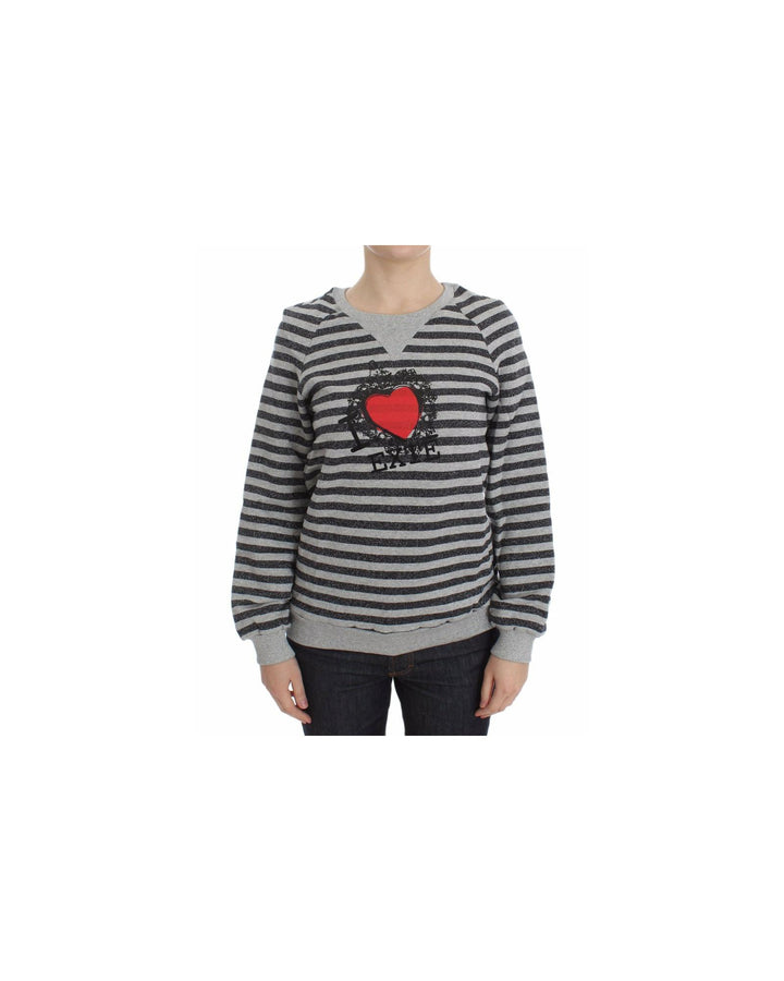 EXTE Crew-neck Pullover Sweater with Gray Striped Motive 40 IT Women