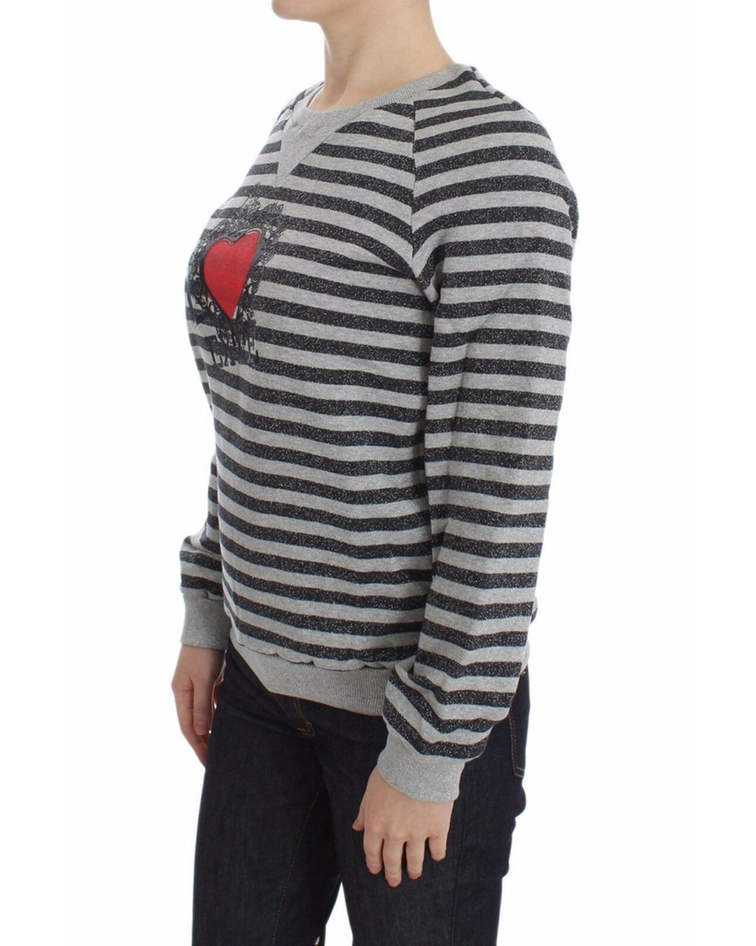 EXTE Crew-neck Pullover Sweater with Gray Striped Motive 40 IT Women