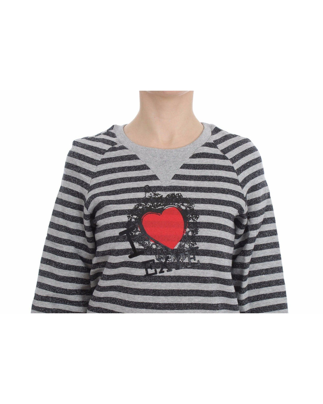 EXTE Crew-neck Pullover Sweater with Gray Striped Motive 40 IT Women