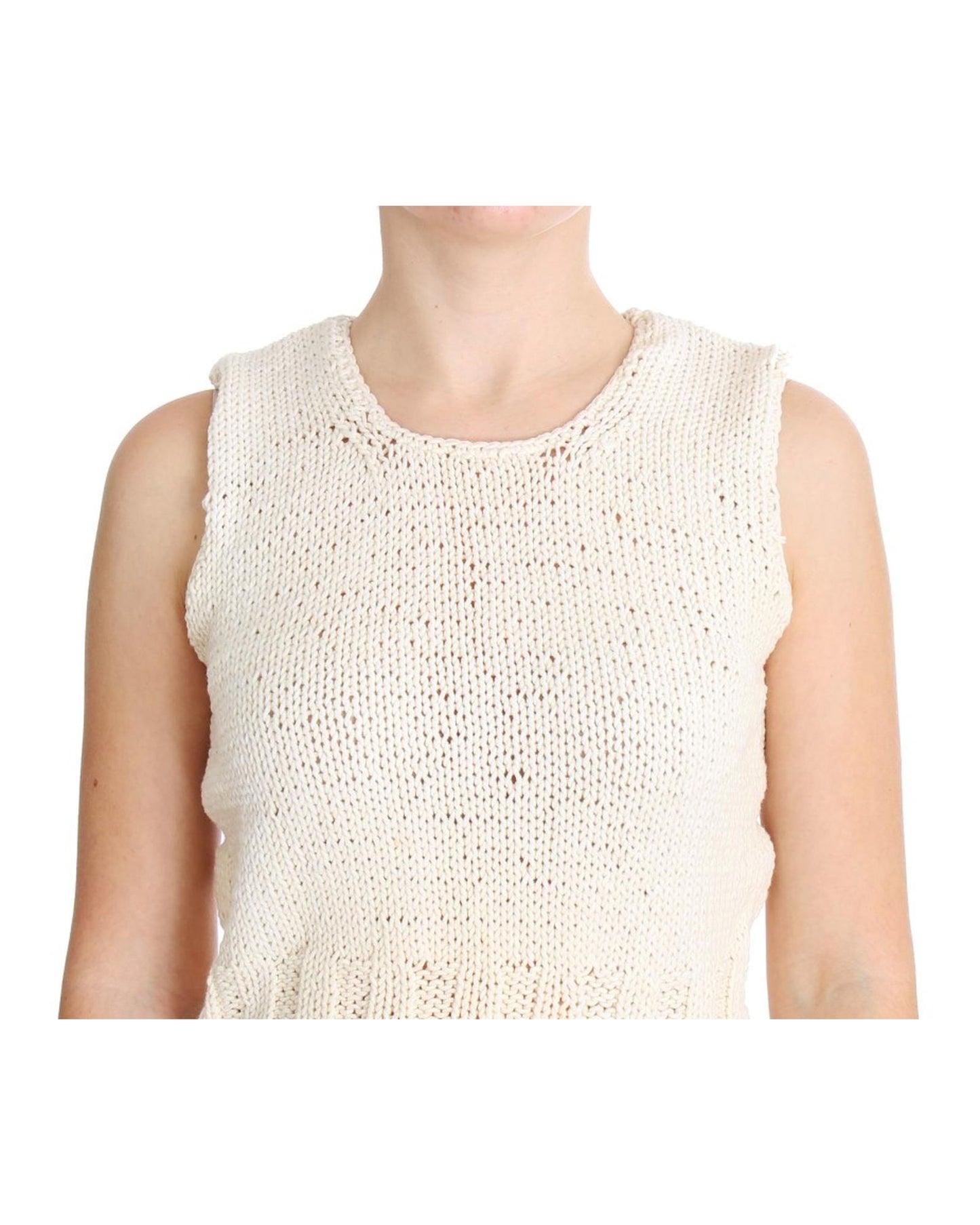 PINK MEMORIES Beige Knitted Cotton Blend Vest Sweater One Size Women