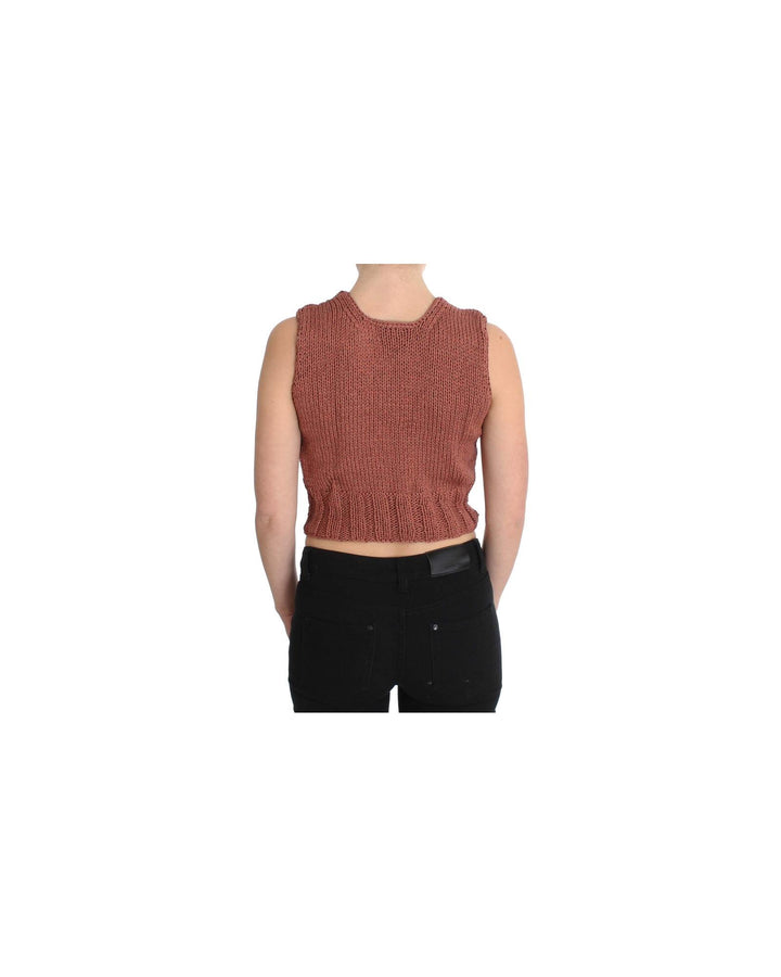 Red Knitted Cotton Blend Vest Sweater One Size Women