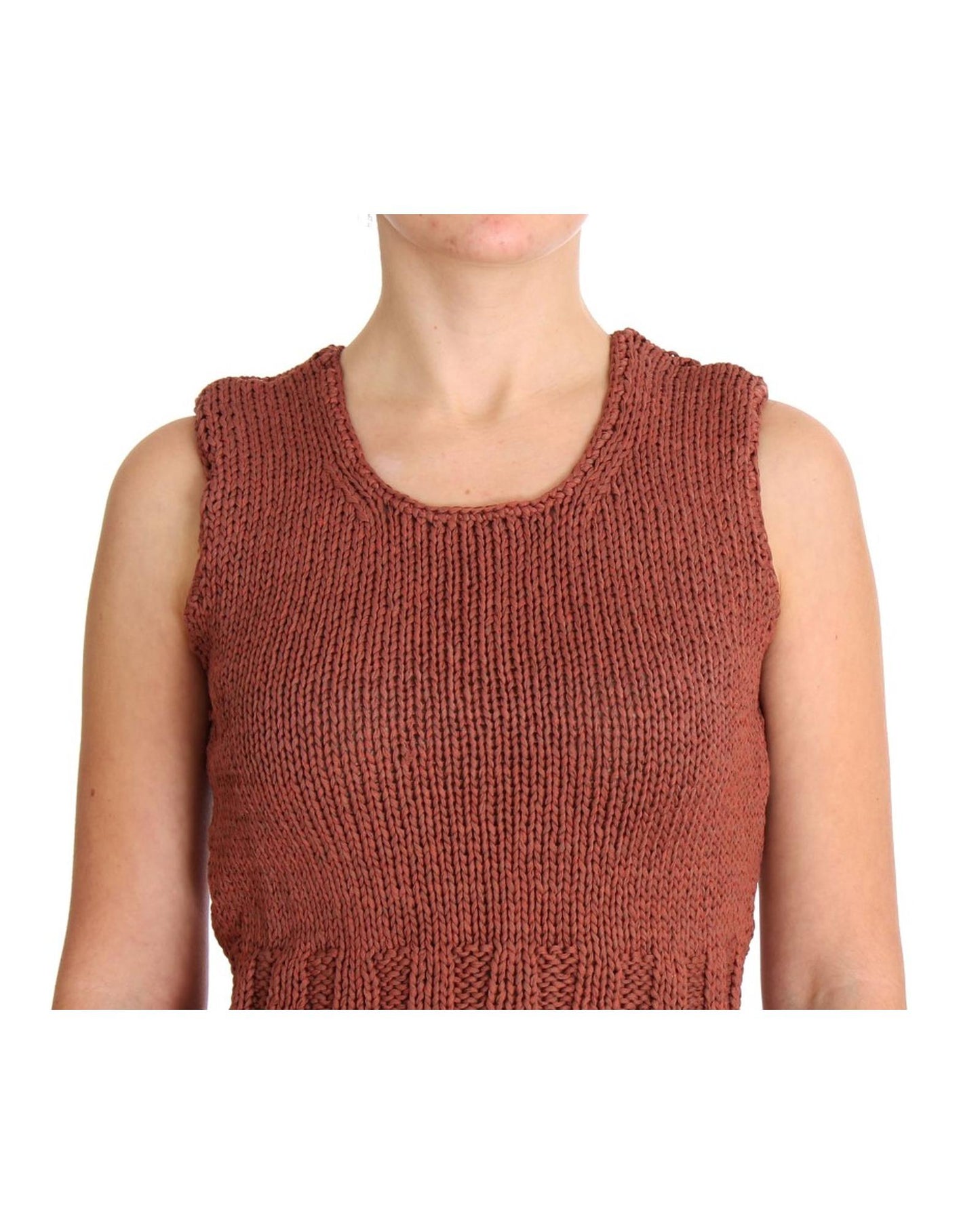 Red Knitted Cotton Blend Vest Sweater One Size Women