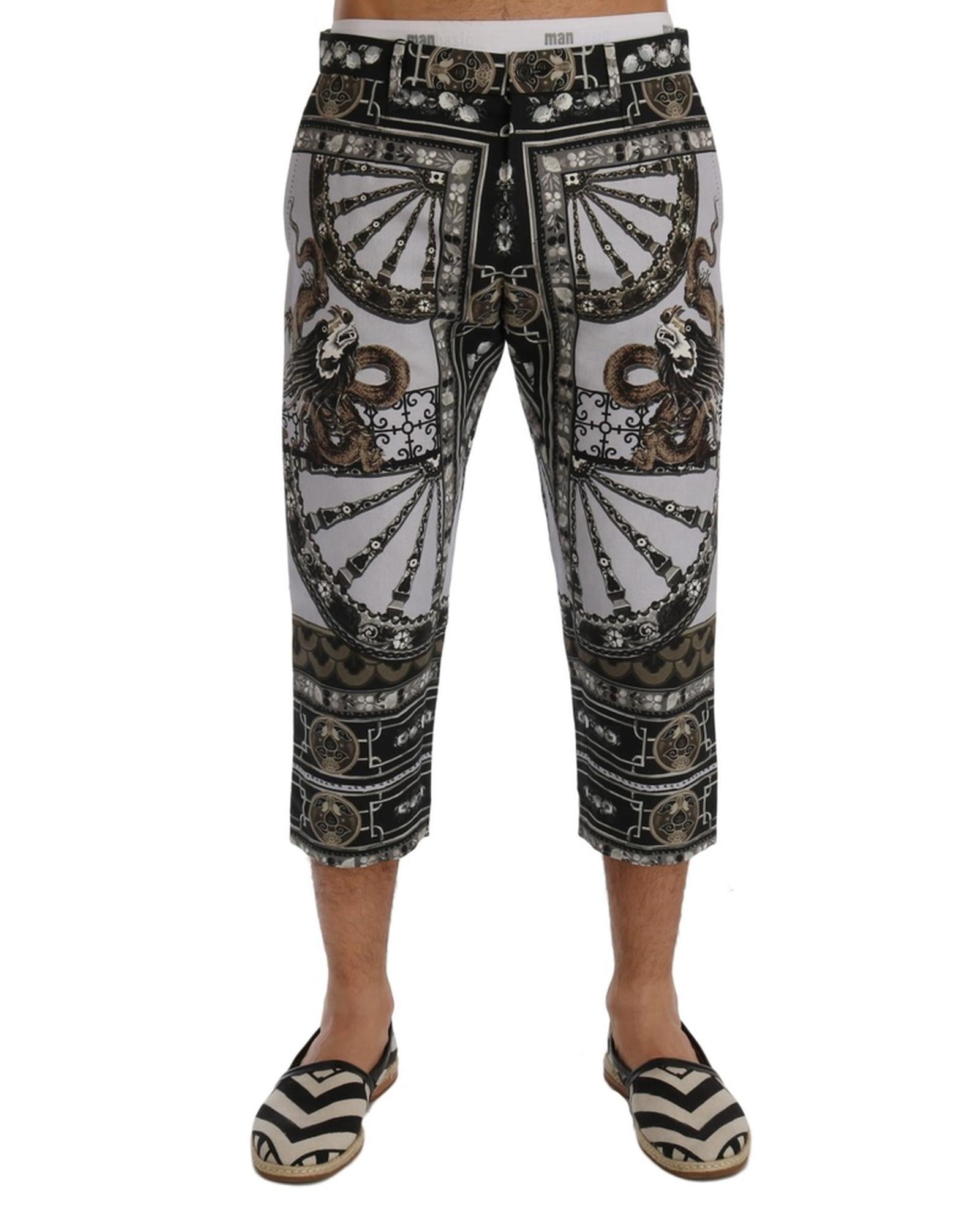 Dragon Print Capri 3/4 Pants Trousers with Logo Details 48 IT Men