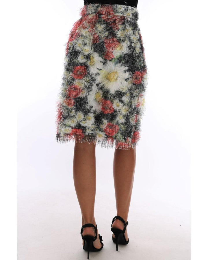 Floral Pencil Skirt with High Waist and Logo Details 40 IT Women