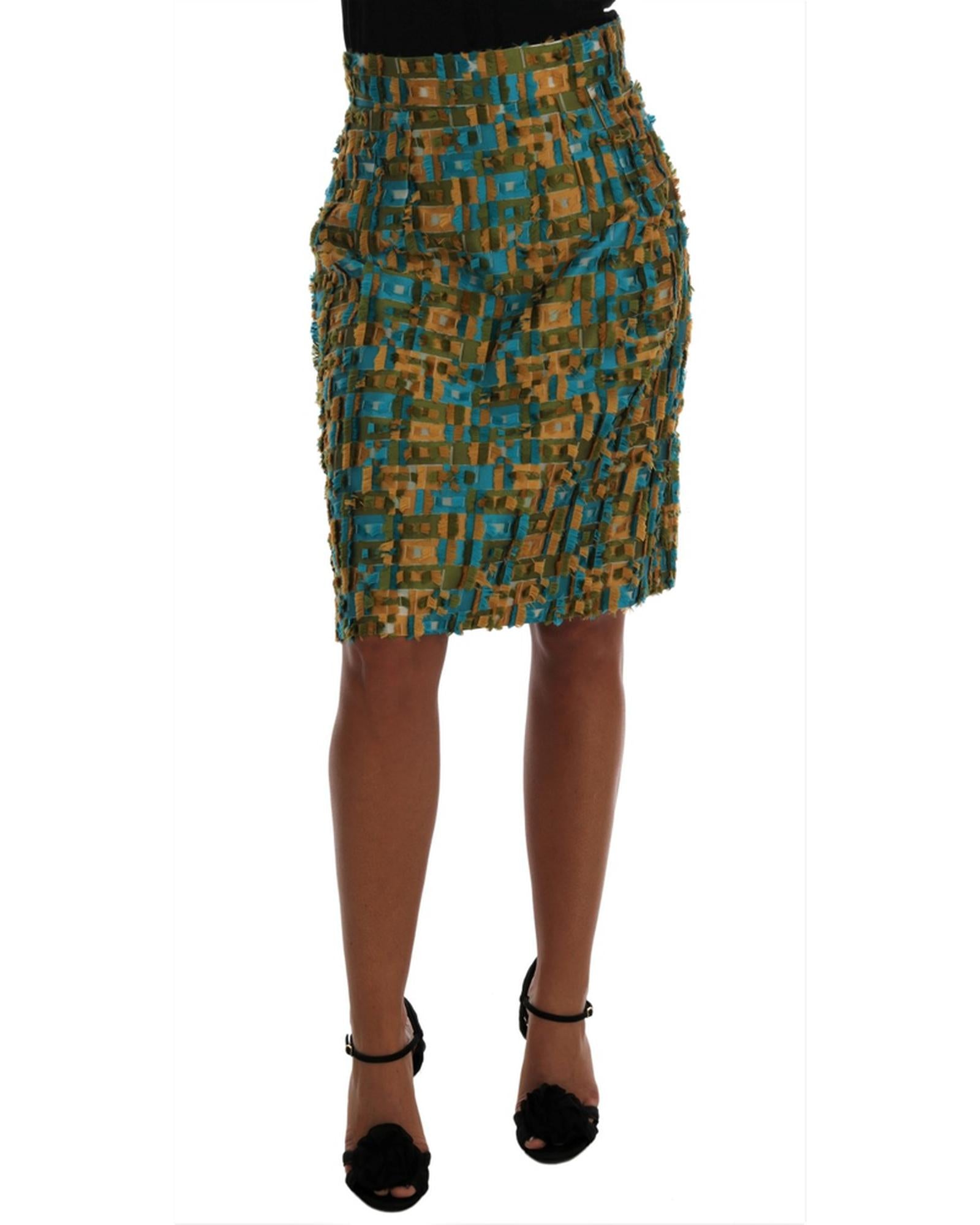 Dolce & Gabbana Green Jacquard High Waist Pencil Skirt 44 IT Women