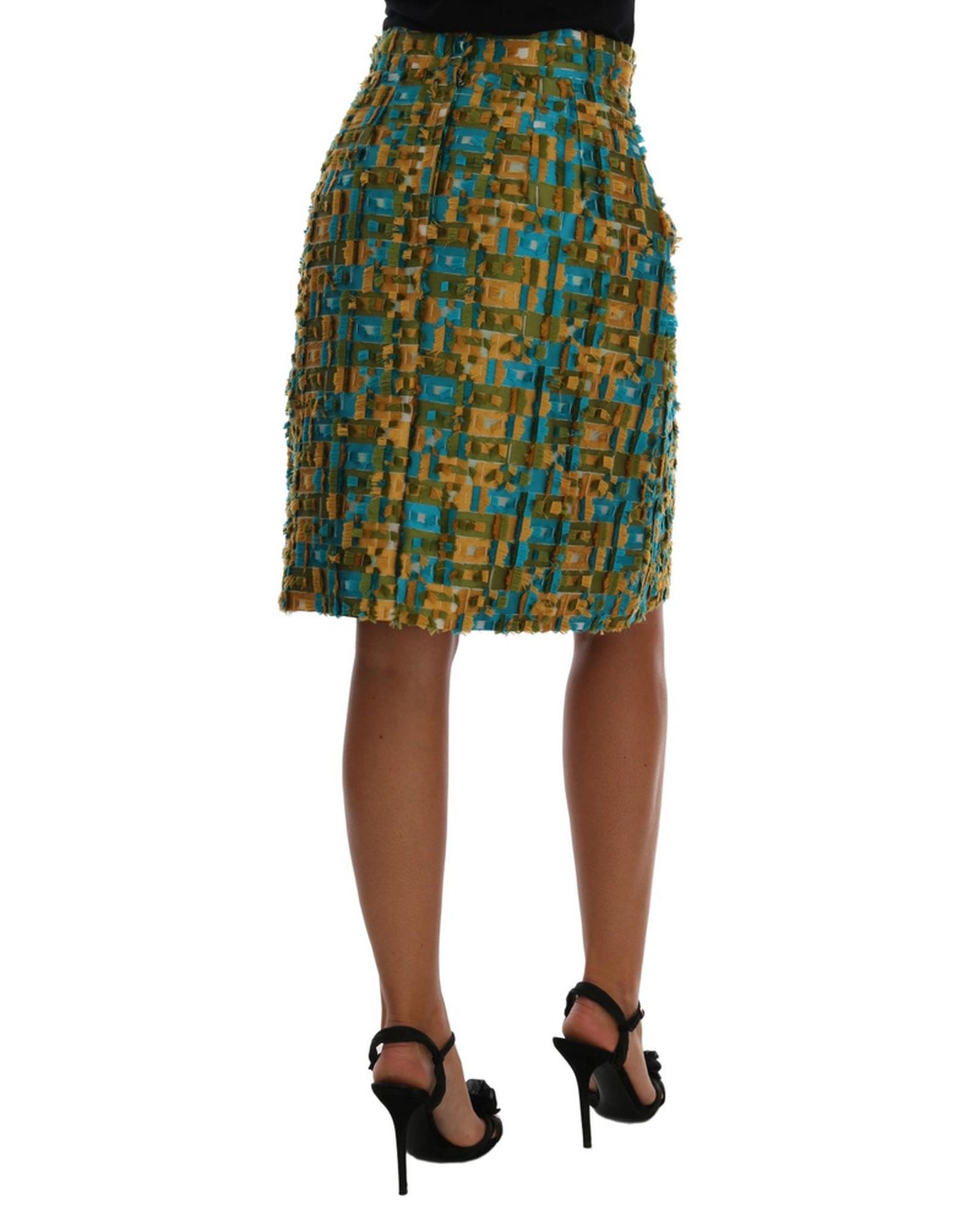 Dolce & Gabbana Green Jacquard High Waist Pencil Skirt 42 IT Women