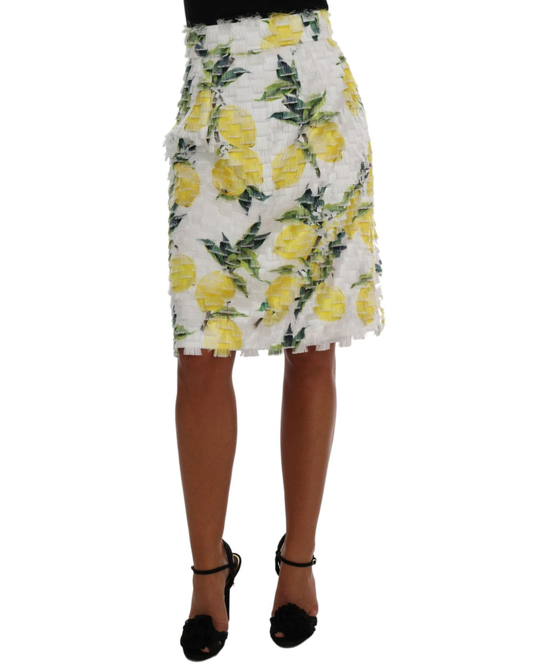 Lemon Printed Fringe Pencil Skirt 40 IT Women