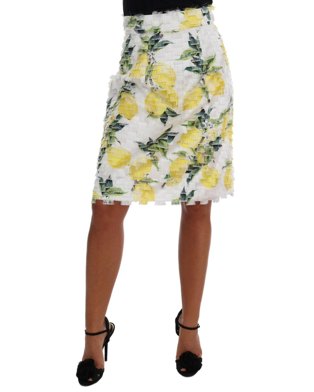 Lemon Printed Fringe Pencil Skirt 40 IT Women