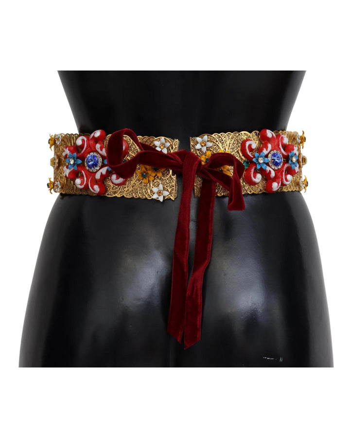 Floral Crystal Embellished Wide Waist Belt 42 IT Women