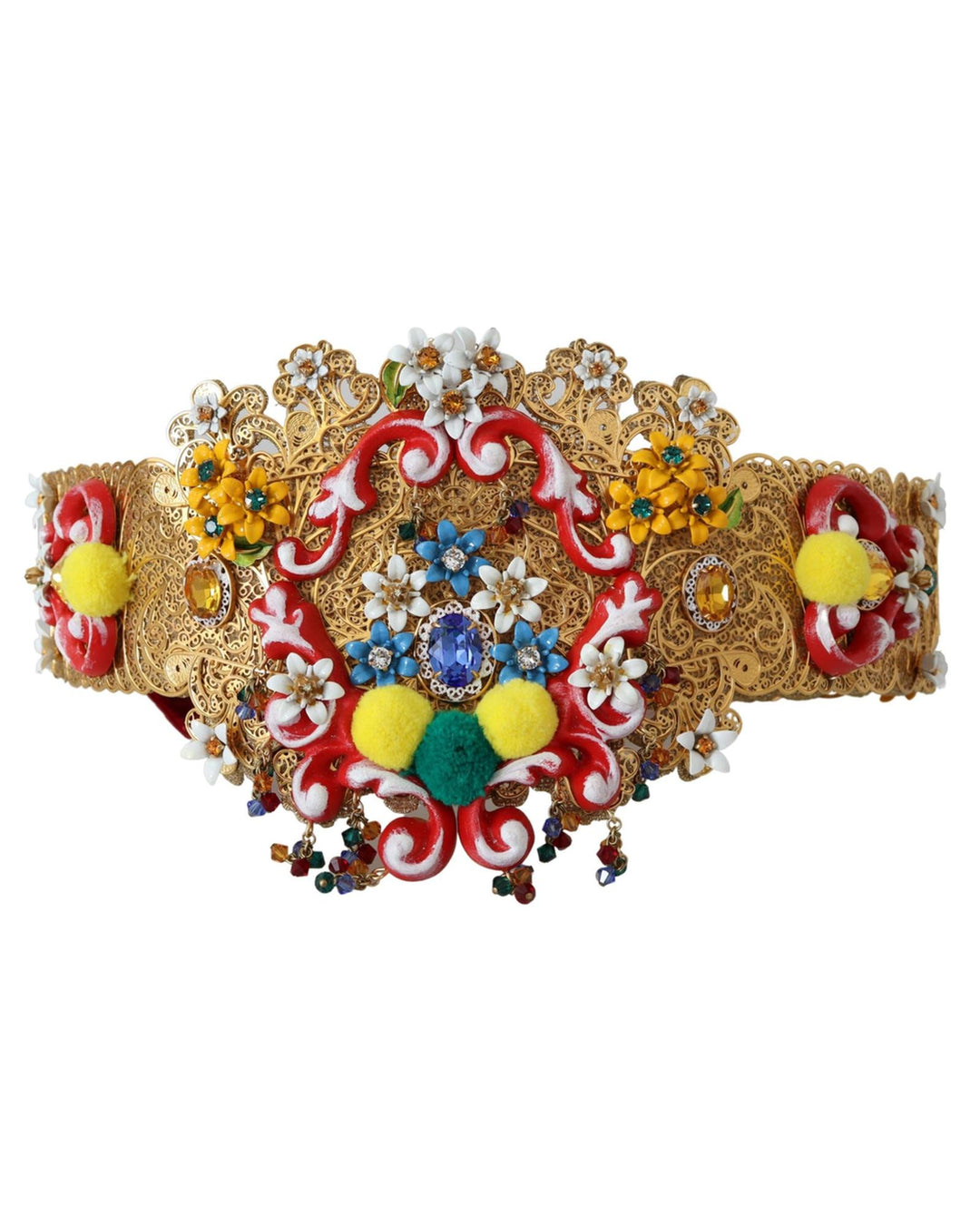 Floral Crystal Embellished Wide Waist Belt 42 IT Women