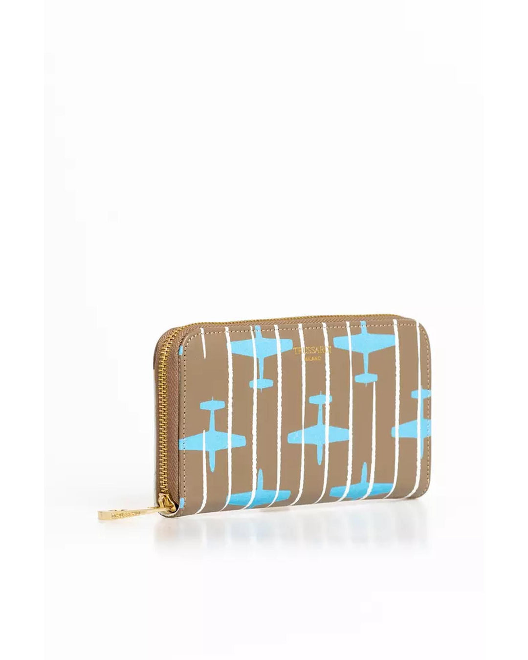 Striped All-over Print Leather Wallet with Zip Closure One Size Women