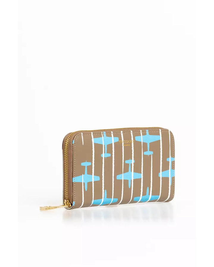 Striped All-over Print Leather Wallet with Zip Closure One Size Women