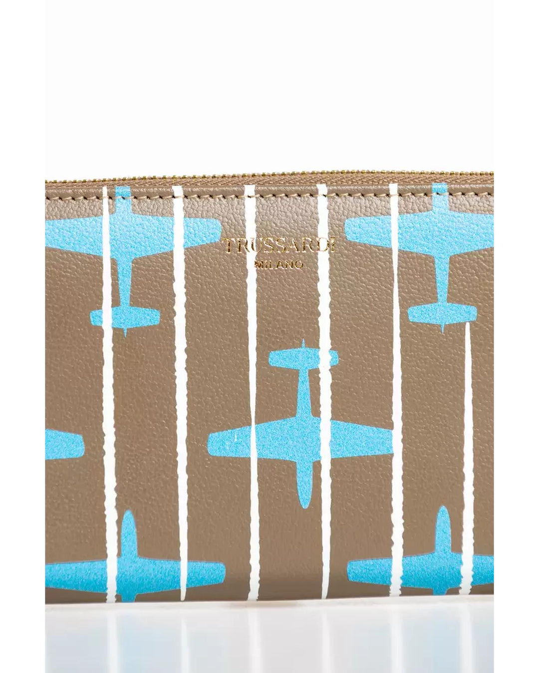 Striped All-over Print Leather Wallet with Zip Closure One Size Women