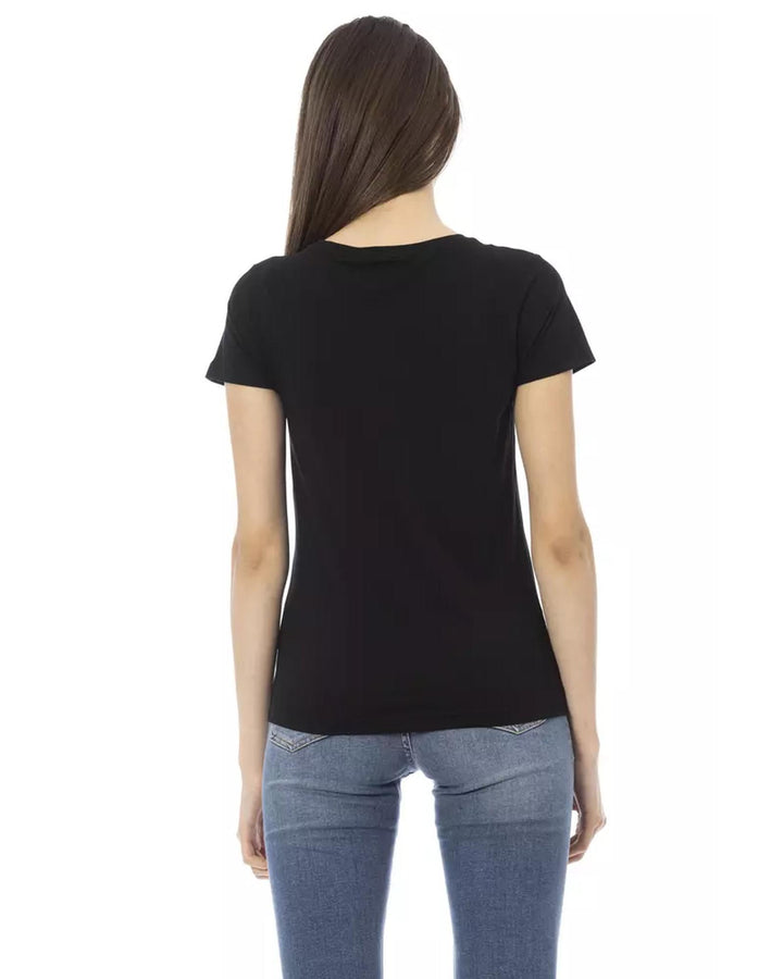 Short Sleeve T-shirt with V-neck and Front Print M Women