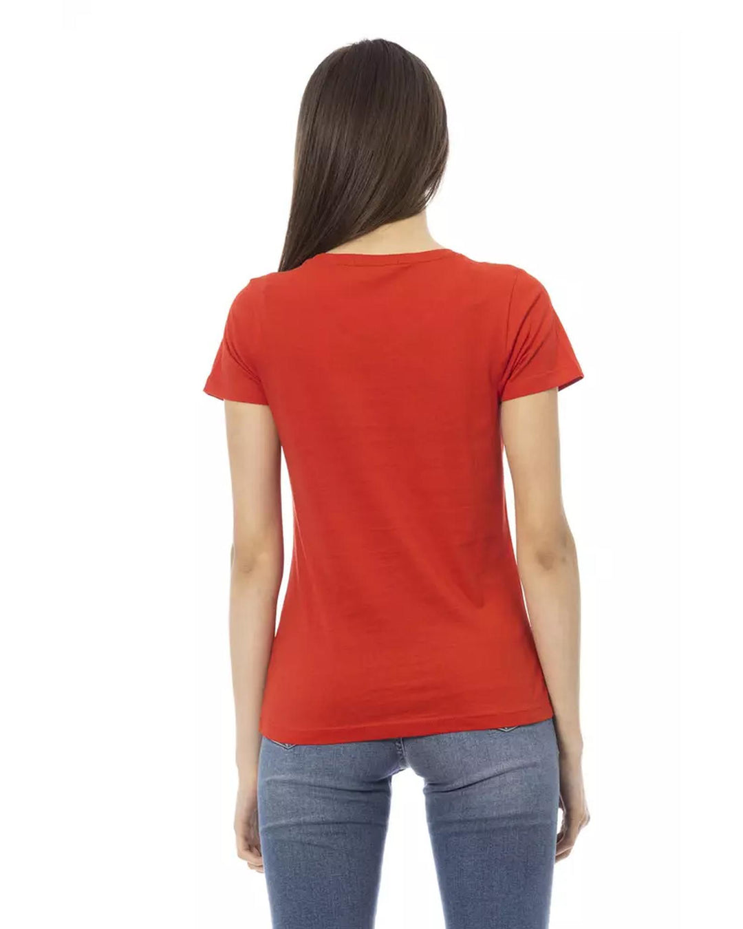 Short Sleeve T-shirt with V-neck and Front Print L Women