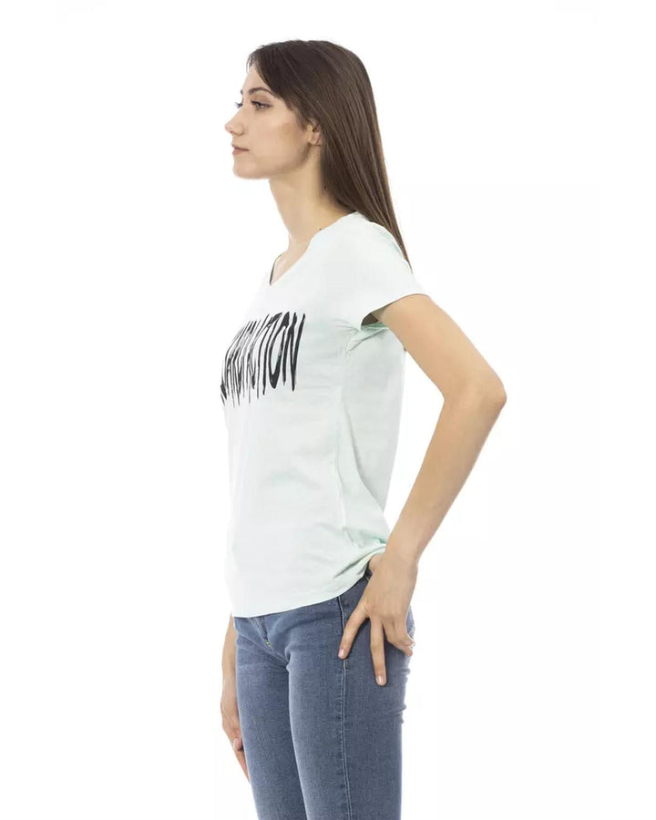 Short Sleeve V-Neck T-shirt with Front Print M Women