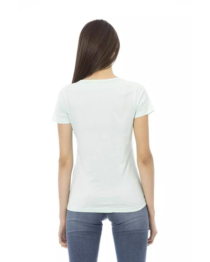 Short Sleeve V-Neck T-shirt with Front Print M Women