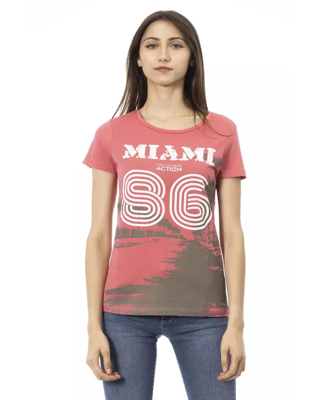 Short Sleeve T-shirt with Round Neck and Front Print L Women