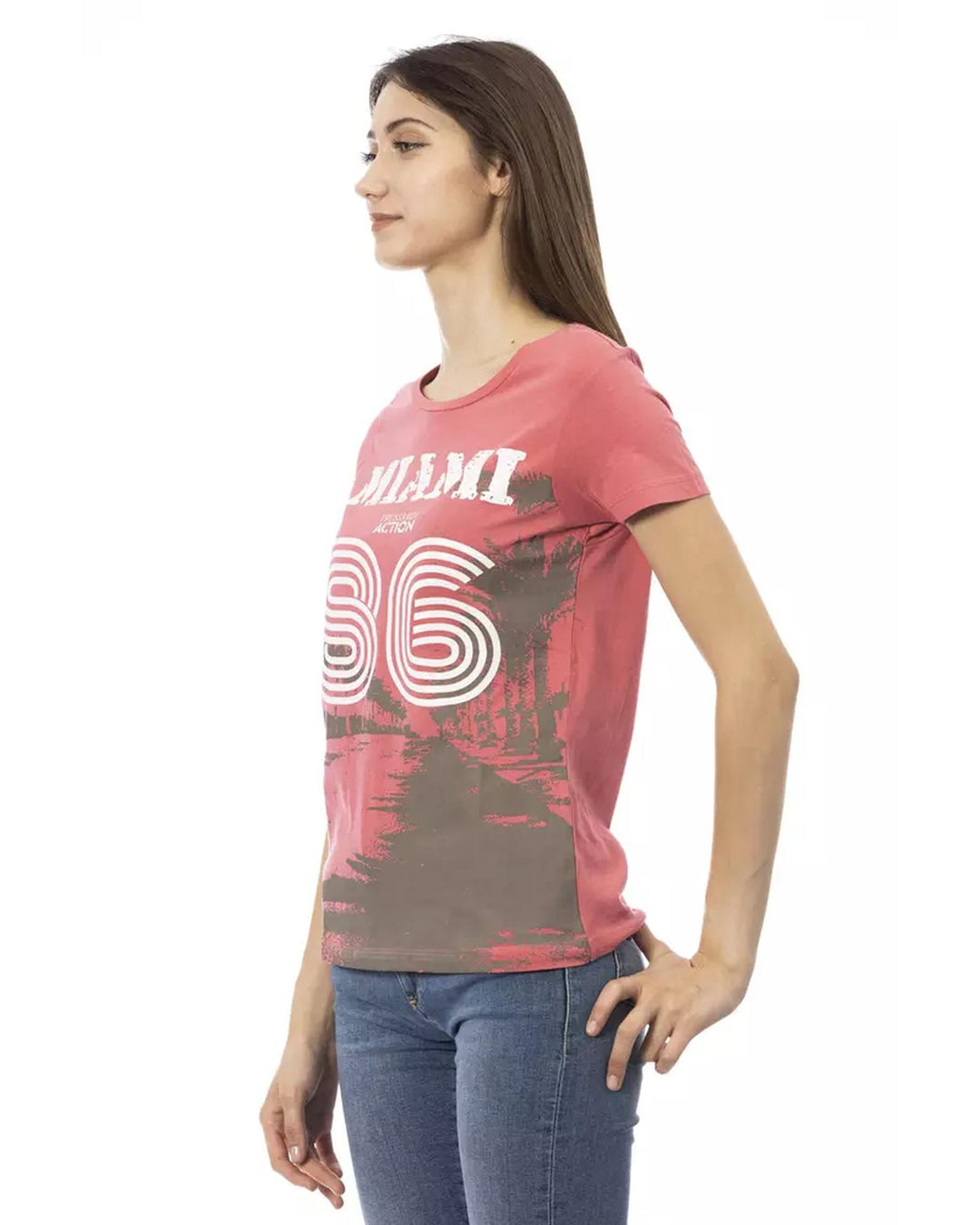 Short Sleeve T-shirt with Round Neck and Front Print L Women