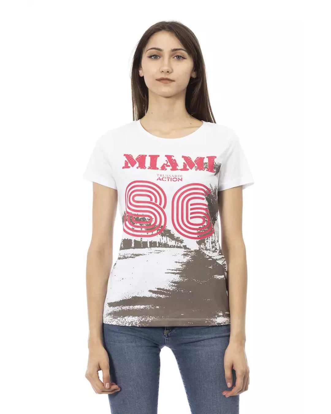 Short Sleeve T-shirt with Round Neck and Front Print L Women