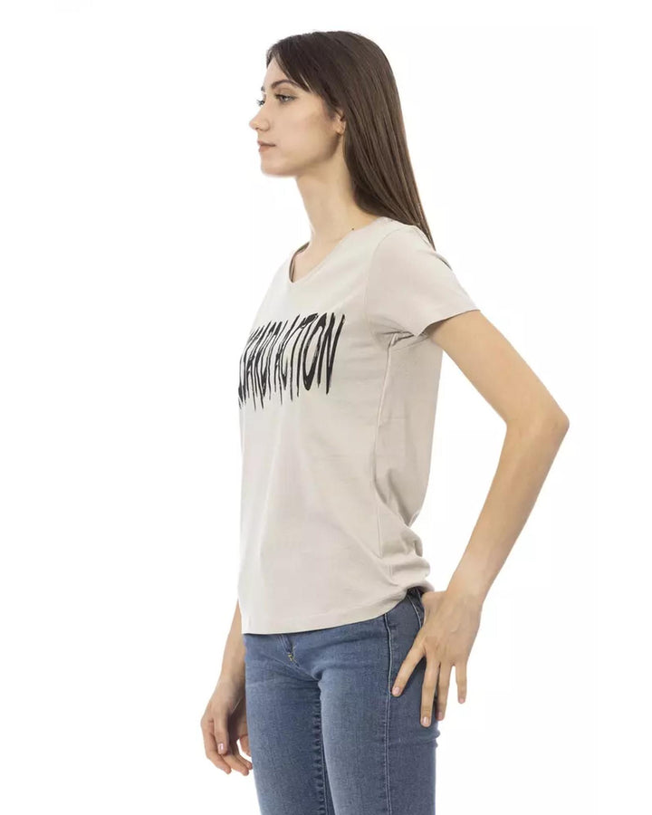 Short Sleeve T-shirt with V-neck and Front Print XS Women